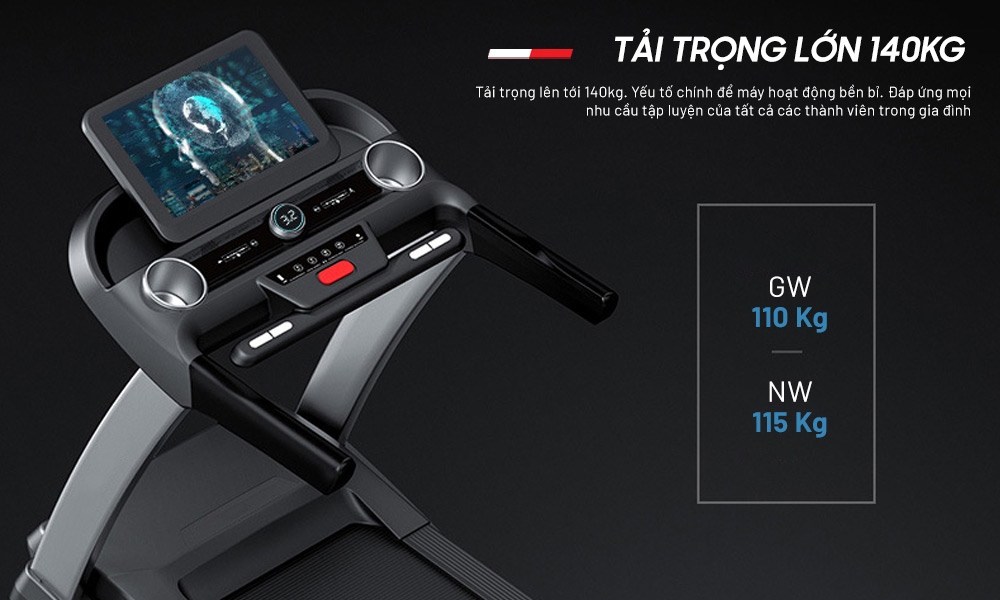 Máy chạy bộ Tech Fitness TF-36 chịu được tải trọng lớn lên tới 140 kg
