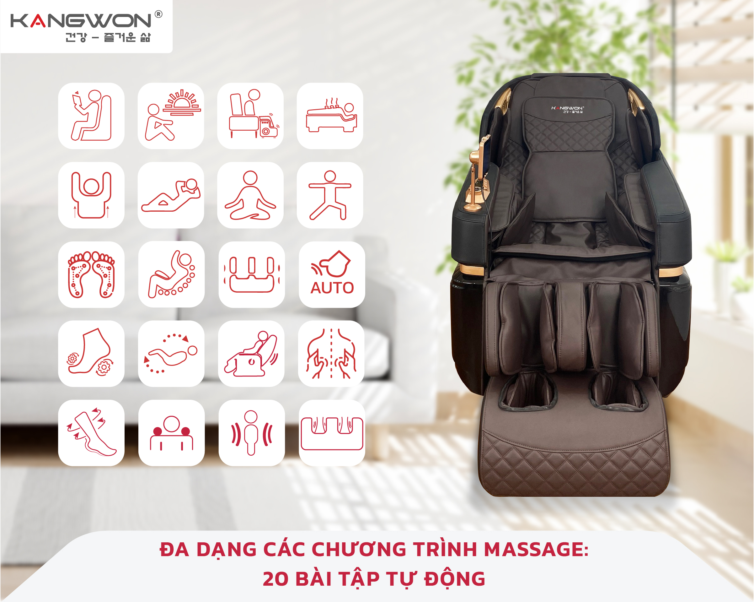 Ghế Massage Kangwon Lx 580 Phiên Bản Nâng Cấp Với 20 Bài Tự động