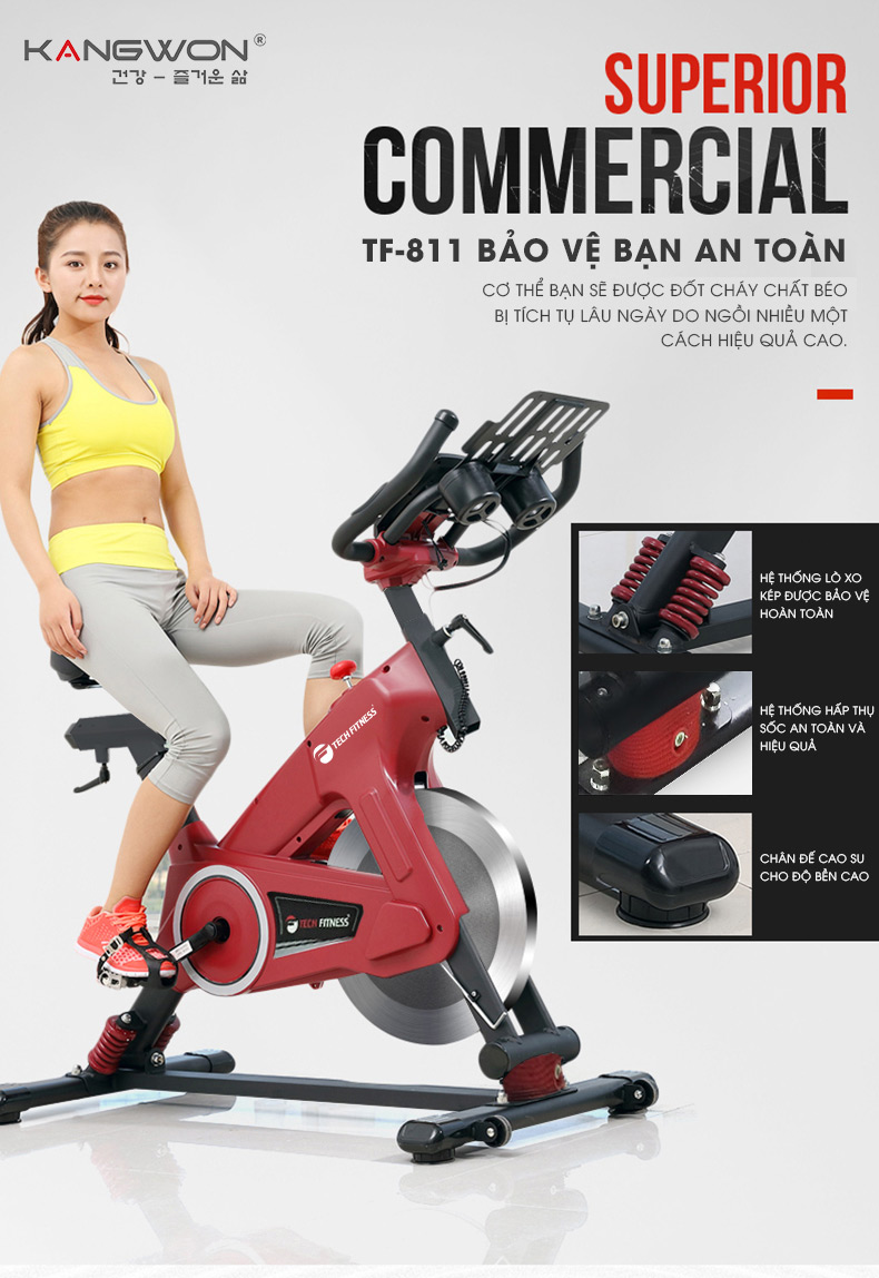Xe đap Tap Tech Fitness Tf 811 Trang Bi He Thong Giam Xoc