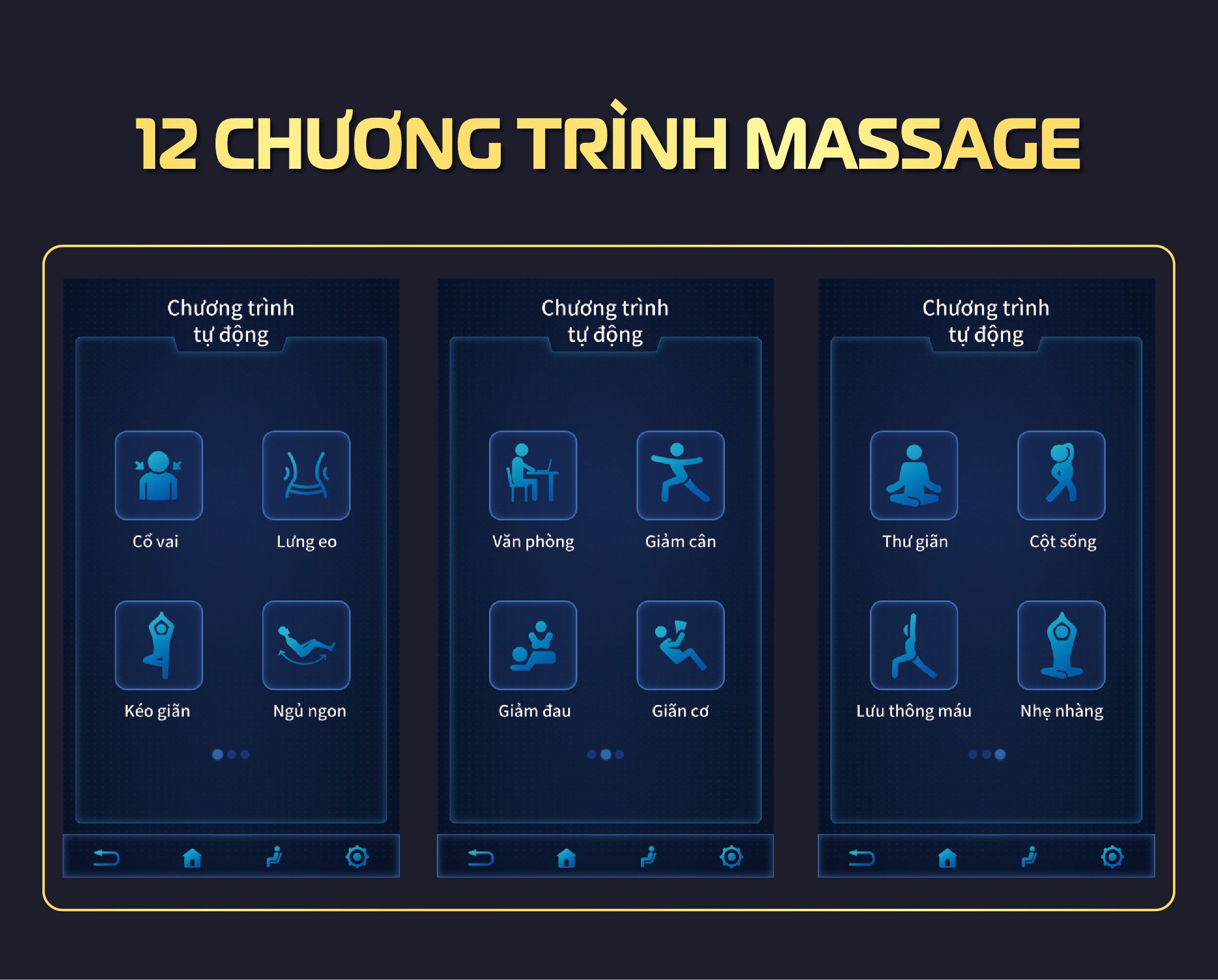 Kangwon Lx-1126 có tới 12 chương trình massage tự động khác nhau cho người dùng tha hồ lựa chọn 