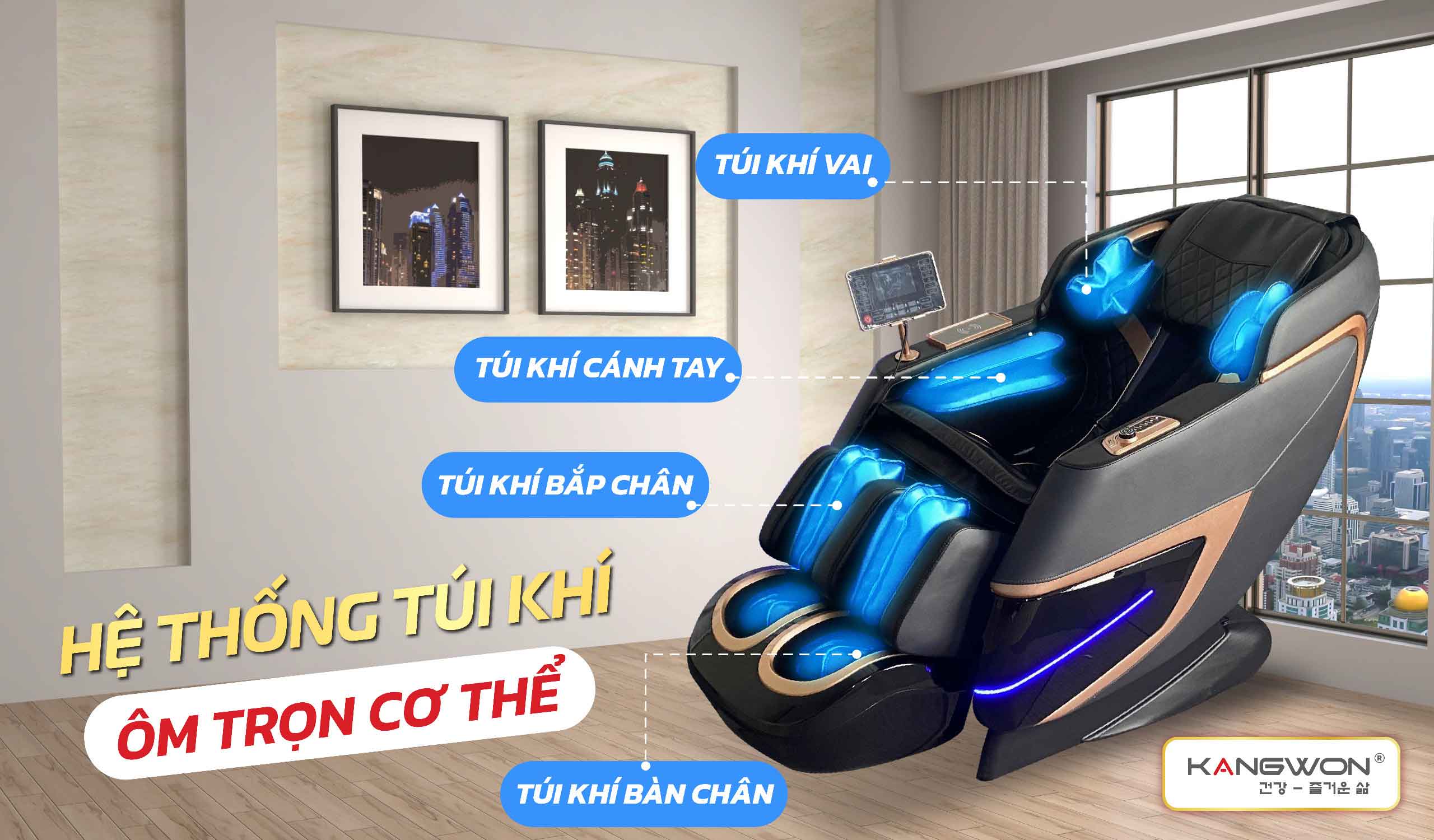 Massage Toàn Thân Với Hệ Thống Túi Khí Trải Dọc Cơ Thể Trên Kangwon 779