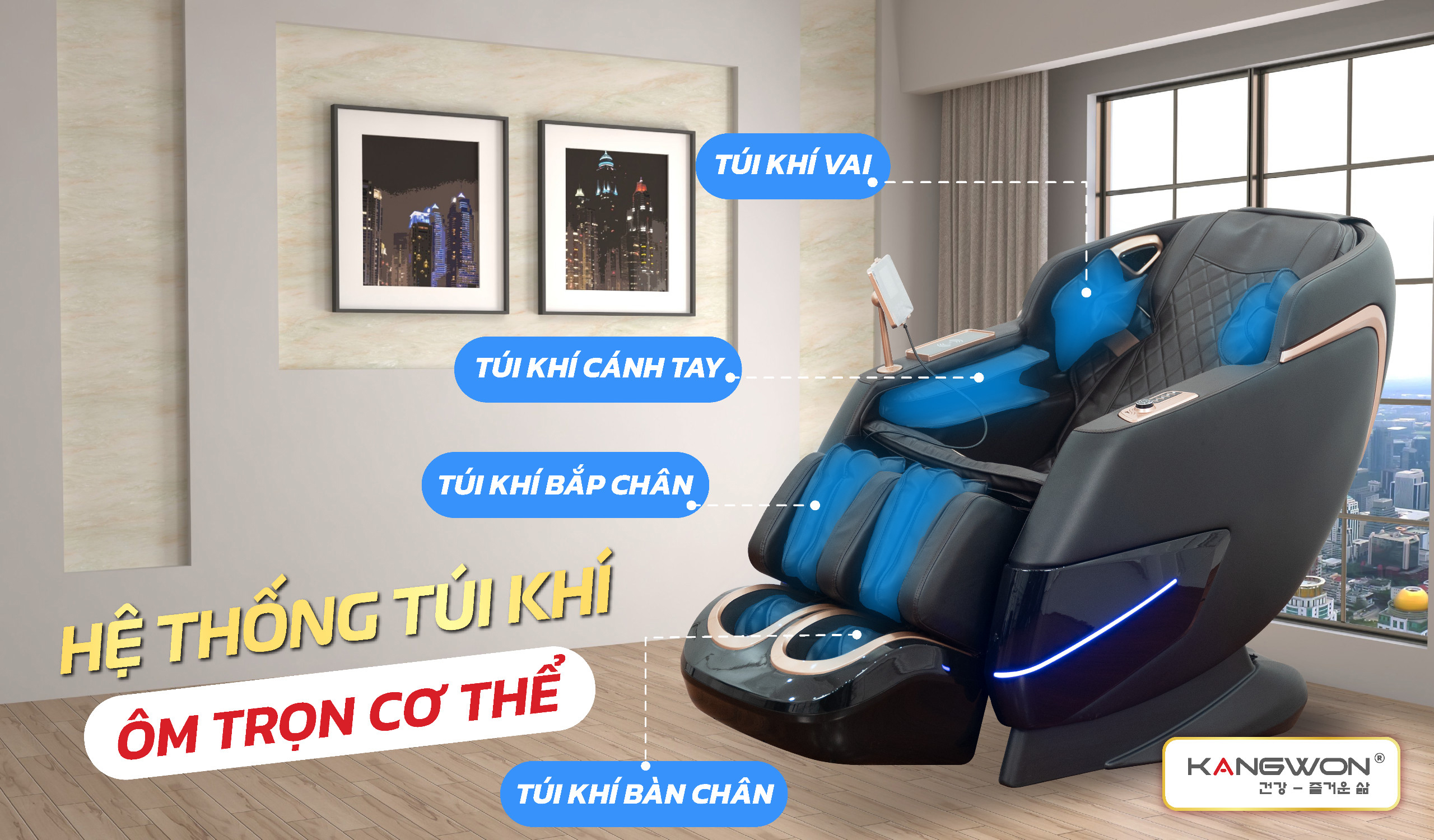Ghế Massage Kangwon 131 Trang Bị Túi Khí Toàn Thân